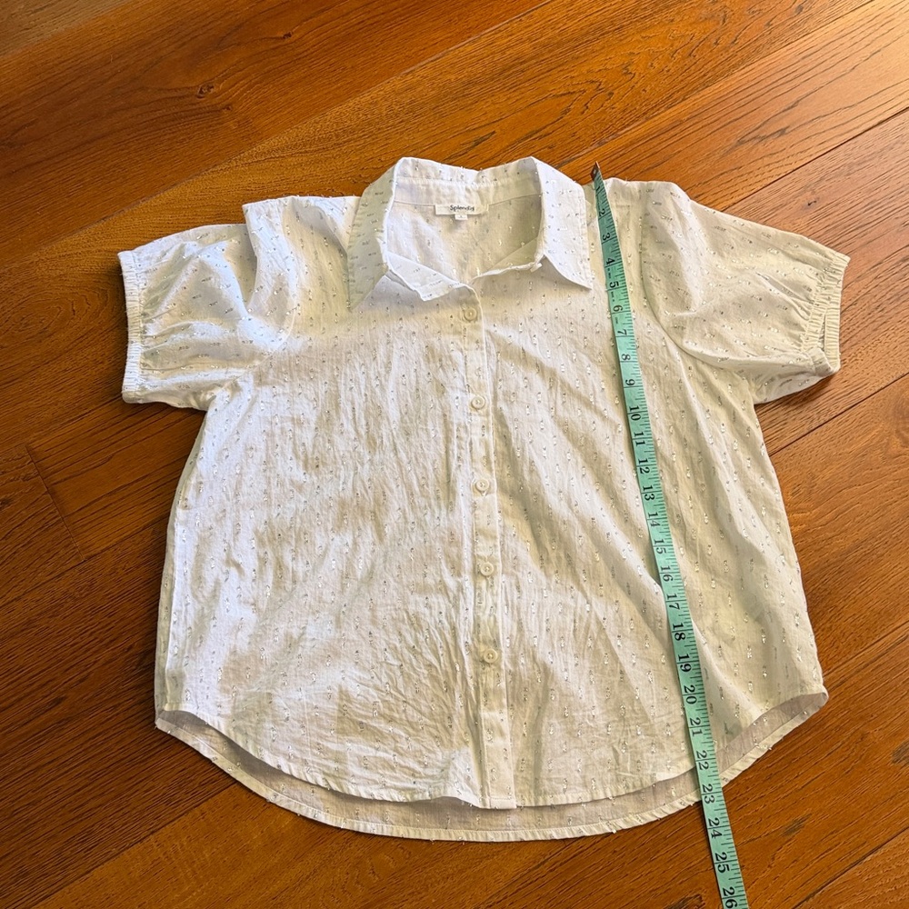 Splendid White Button Down Short Sleeve Withs Sparkle Dots Top - Picture 7 of 7